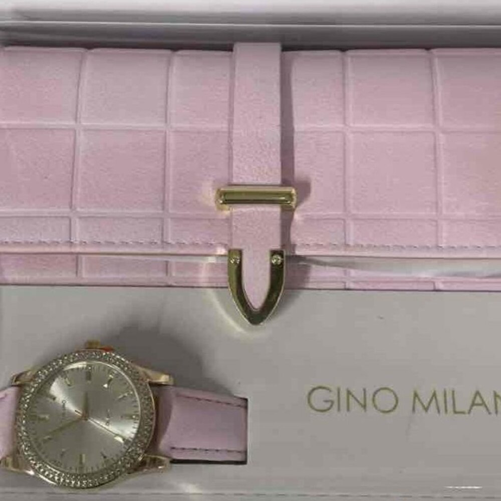 Gino Milano Pink Wallet & Crystal Watch Gift Set – NIB